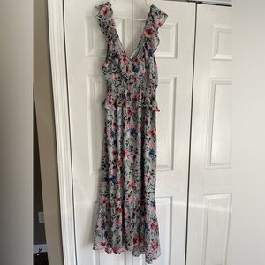 ASTR The Label Ruffle Double V Dress Feminine Boho Wedding Guest Dress Floral XL